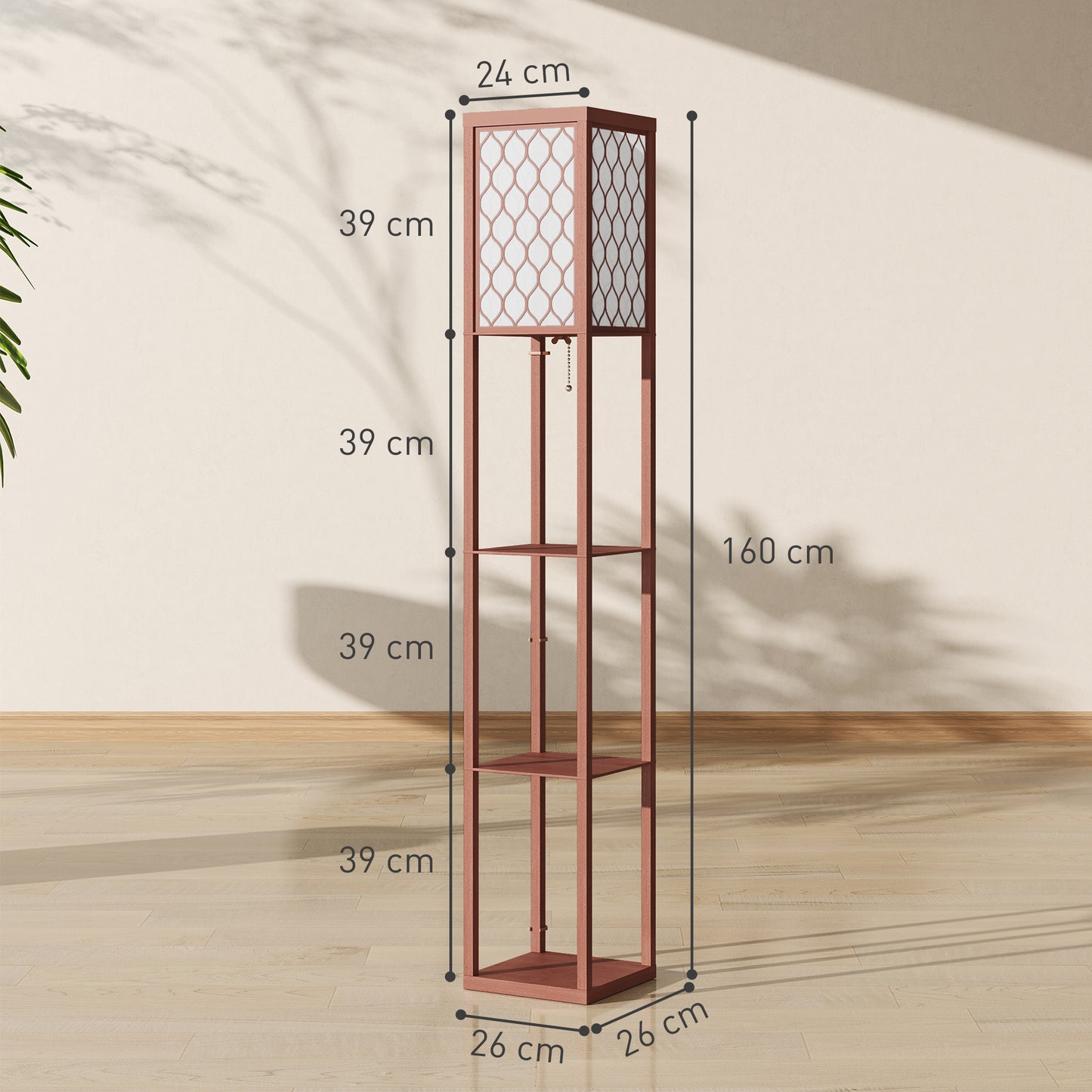 Modern Floor Lamp Light with 3 Shelves Fabric Lampshade Brown