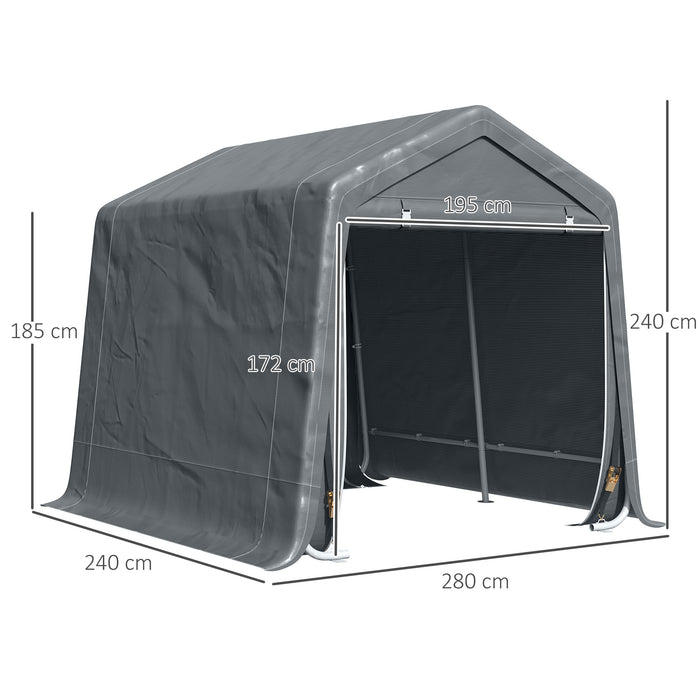 Garden Storage Tent, Heavy Duty Bike Shed, Patio Storage Shelter w/ Metal Frame and Double Zipper Doors, 2.8m x 2.4m x 2.4m, Grey