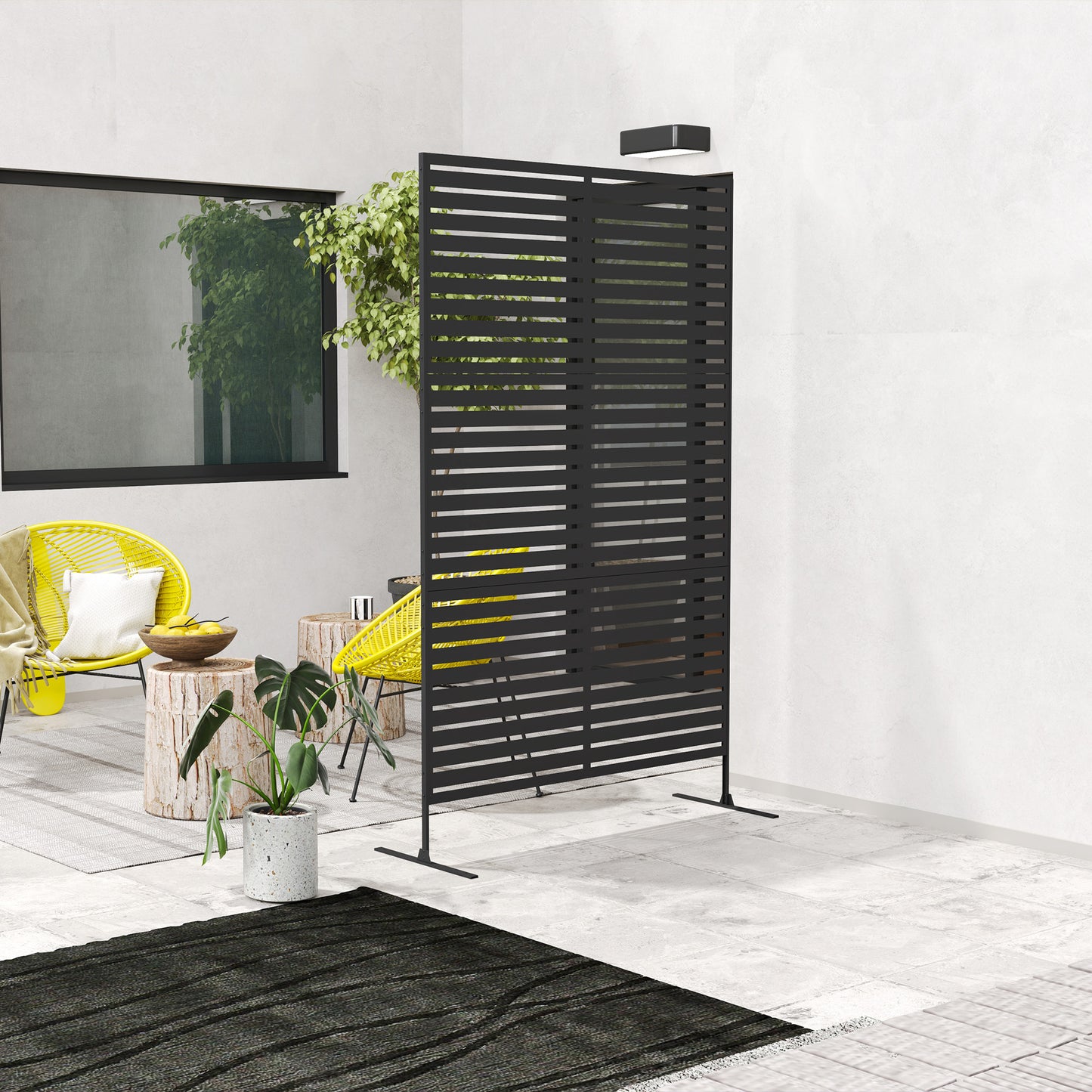 Outdoor Privacy Screen, Freestanding Outdoor Divider, Striped Black