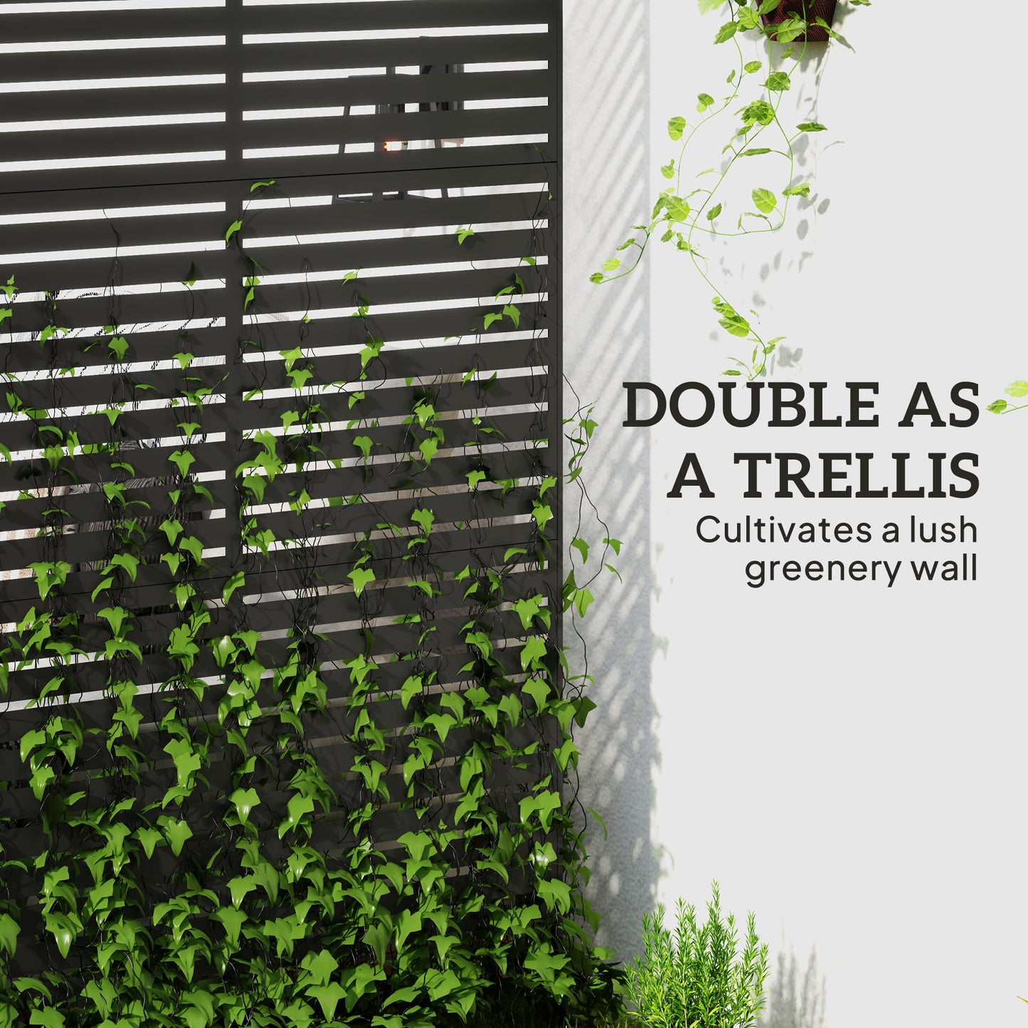 Outdoor Privacy Screen, Freestanding Outdoor Divider, Striped Black