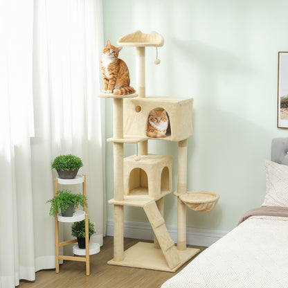 180cm Cat Tree Tower with Sisal Scratching Posts, Condos, Beige