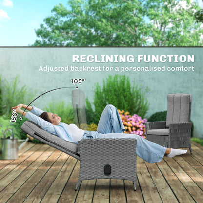 Rattan Garden Recliner Chair with Adjustable Backrest, Light Grey