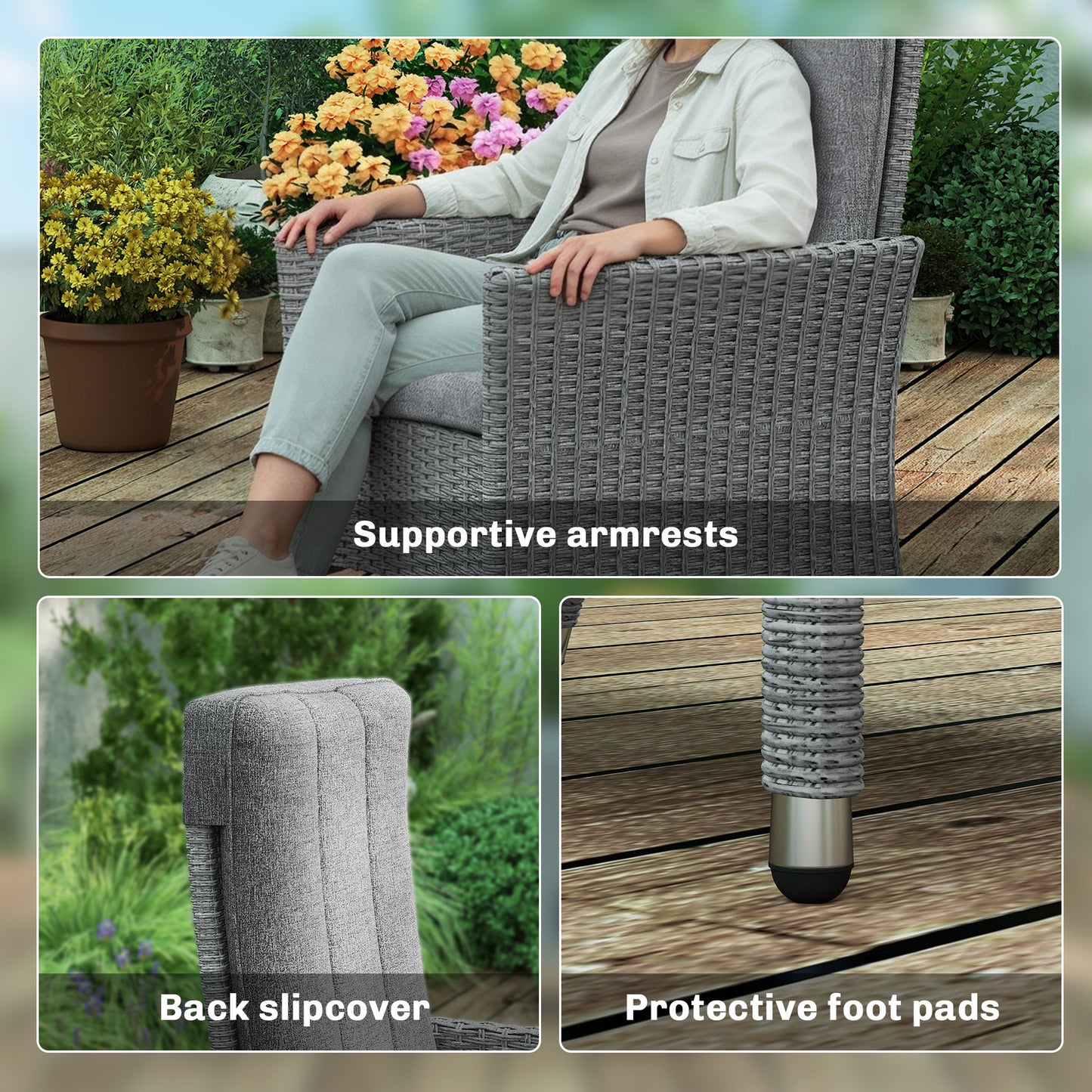 Rattan Garden Recliner Chair with Adjustable Backrest, Light Grey