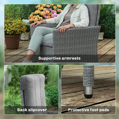 Rattan Garden Recliner Chair with Adjustable Backrest, Light Grey