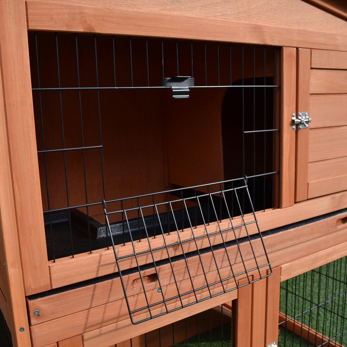 Rabbit Hutch, 2-Tier Bunny Cage with No-Leak Tray & Ramp, Outdoor