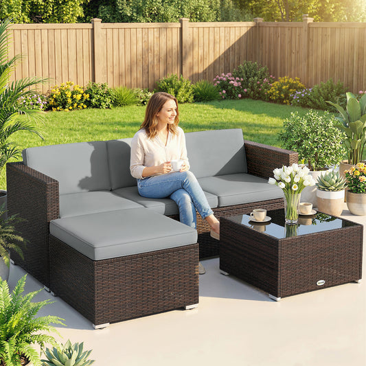 Garden Furniture Set w/ Padded Cushions Corner Sofa Set, Light Grey