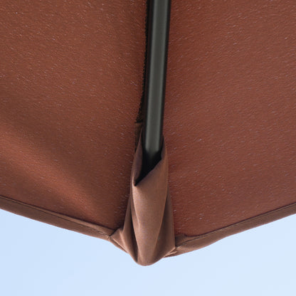 2m Half Parasol Market Umbrella Garden Balcony Parasol with Crank Handle, Base, Double-Sided Canopy, Coffee