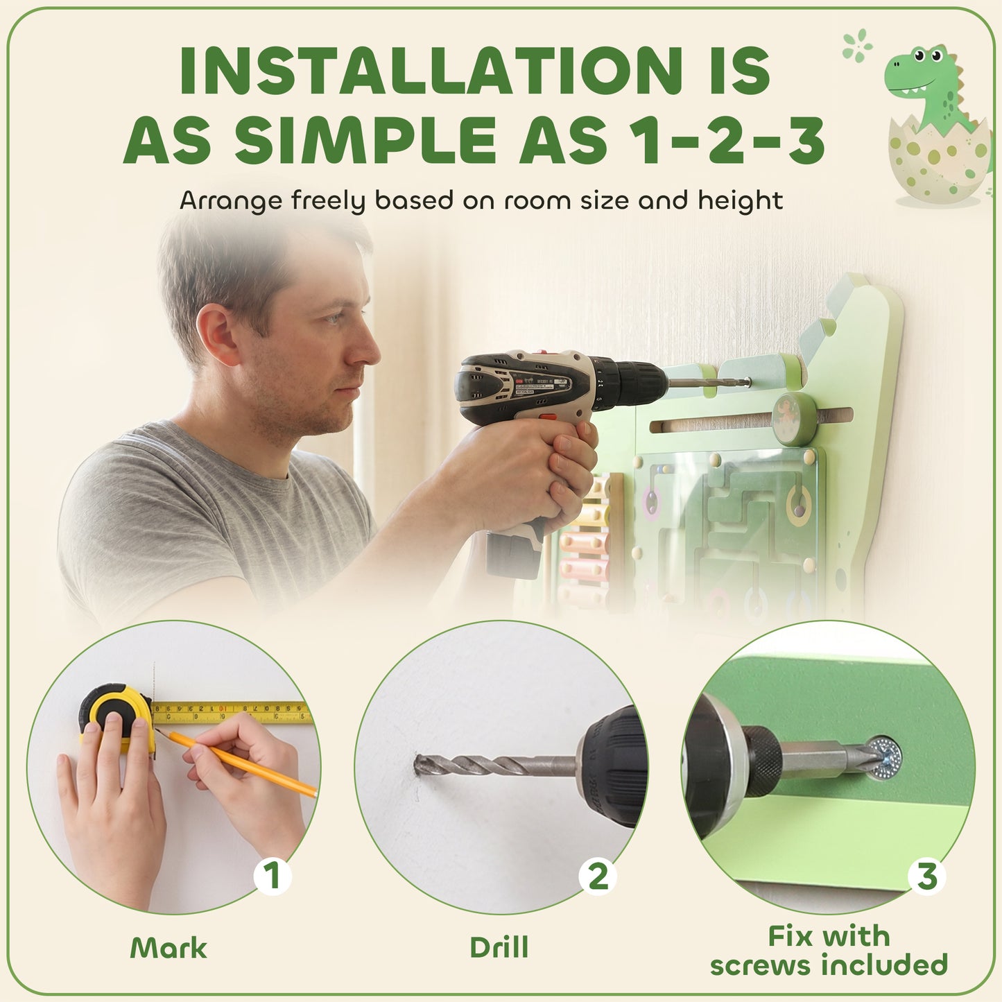 Busy Board Panels Wall Mounted Dinosaur, Green