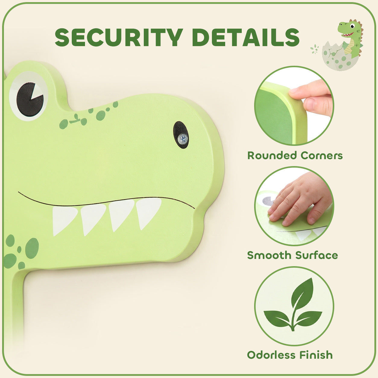 Busy Board Panels Wall Mounted Dinosaur, Green