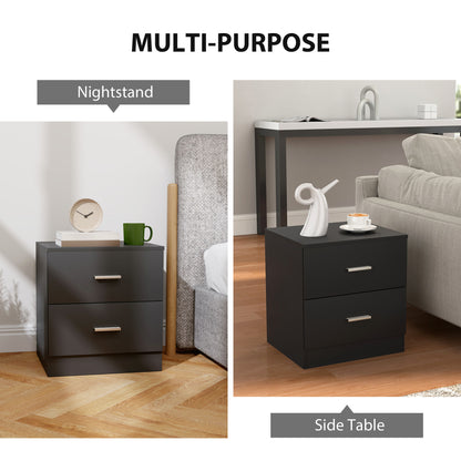 Bedside Table, Nightstand with 2 Drawers, Modern Side Table, Black