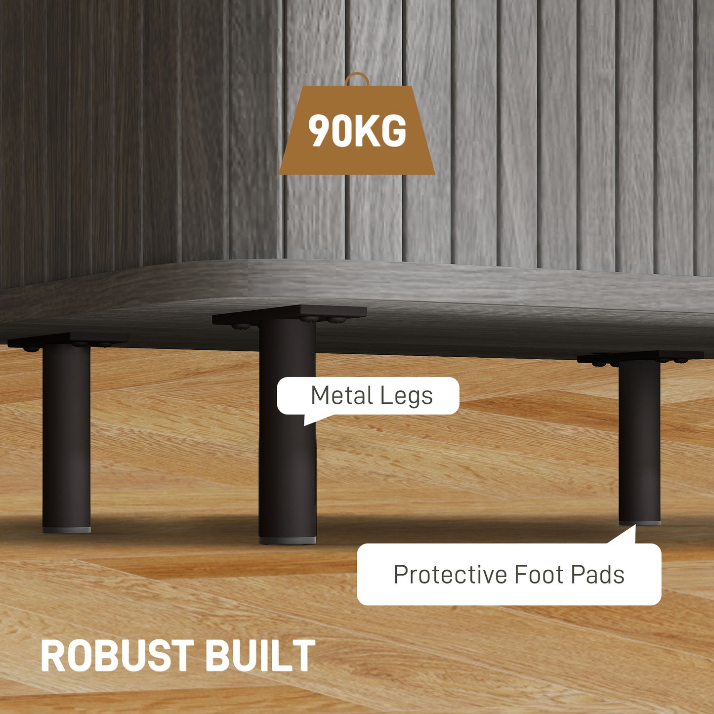 Nightstand with Sliding Doors and Metal Legs for Bedroom Grey