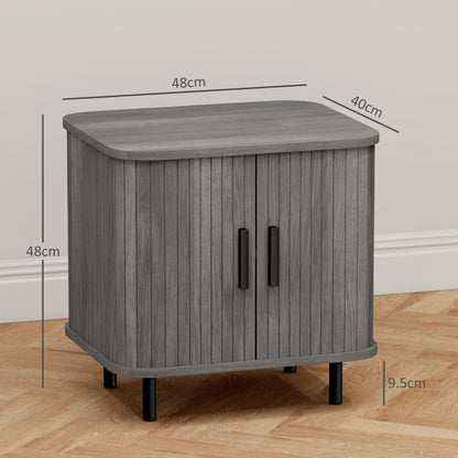 Nightstand with Sliding Doors and Metal Legs for Bedroom Grey