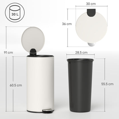 Kitchen Bin, 30 Litre Pedal Rubbish Bin with Removable Bucket, Black