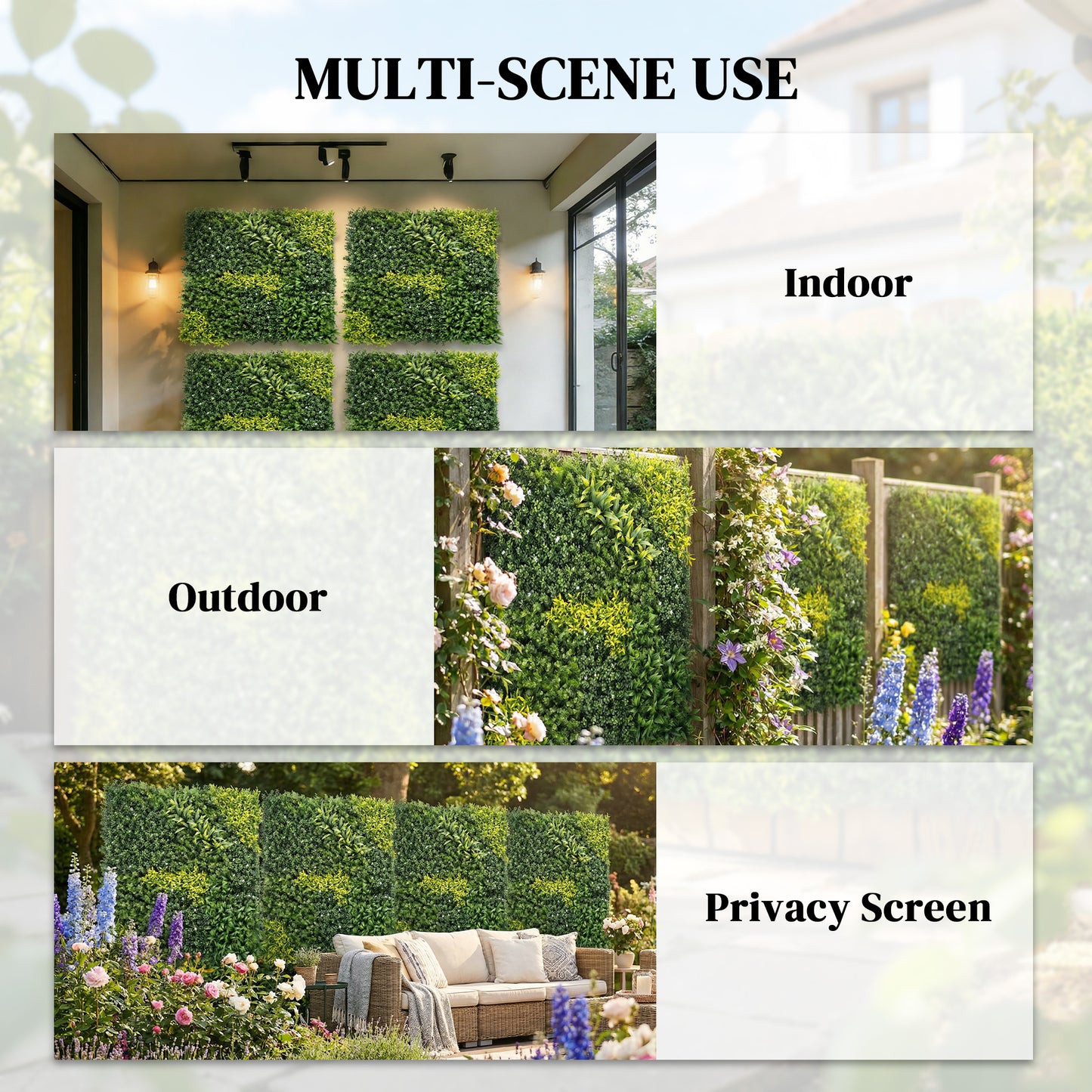Artificial Grass Wall Panel, Greenery Wall, 100x100 cm, Green
