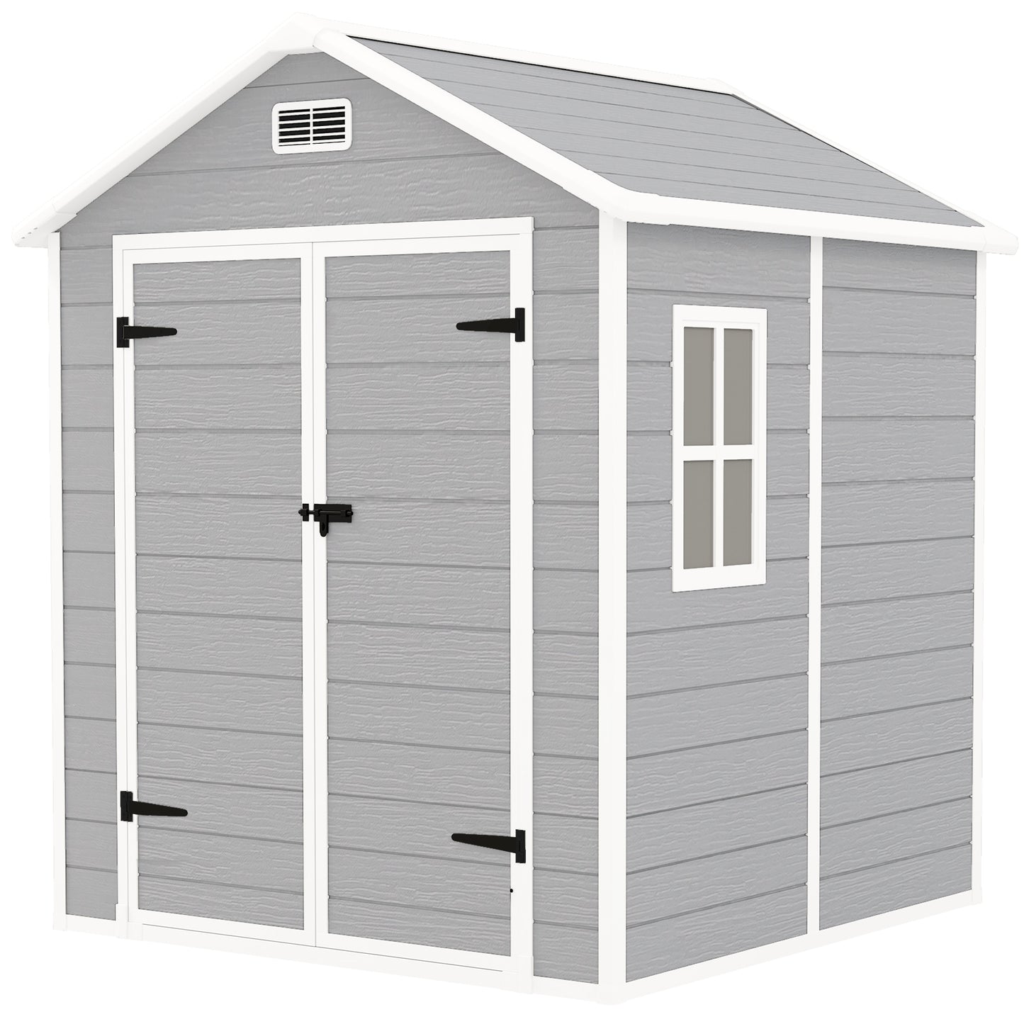 6 x 5ft Garden Shed, Plastic Shed with Floor, Window, Lockable Doors and Vents,  Light Grey