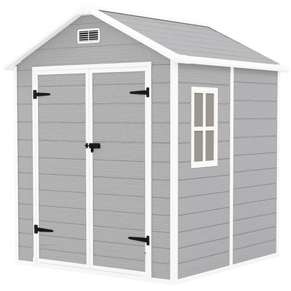 6 x 5ft Garden Shed, Plastic Shed with Floor, Window, Lockable Doors and Vents,  Light Grey