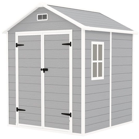 6 x 5ft Garden Shed, Plastic Shed with Floor, Window, Lockable Doors and Vents,  Light Grey