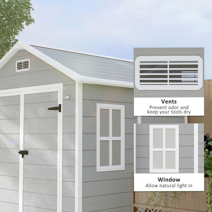 6 x 5ft Garden Shed, Plastic Shed with Floor, Window, Lockable Doors and Vents,  Light Grey