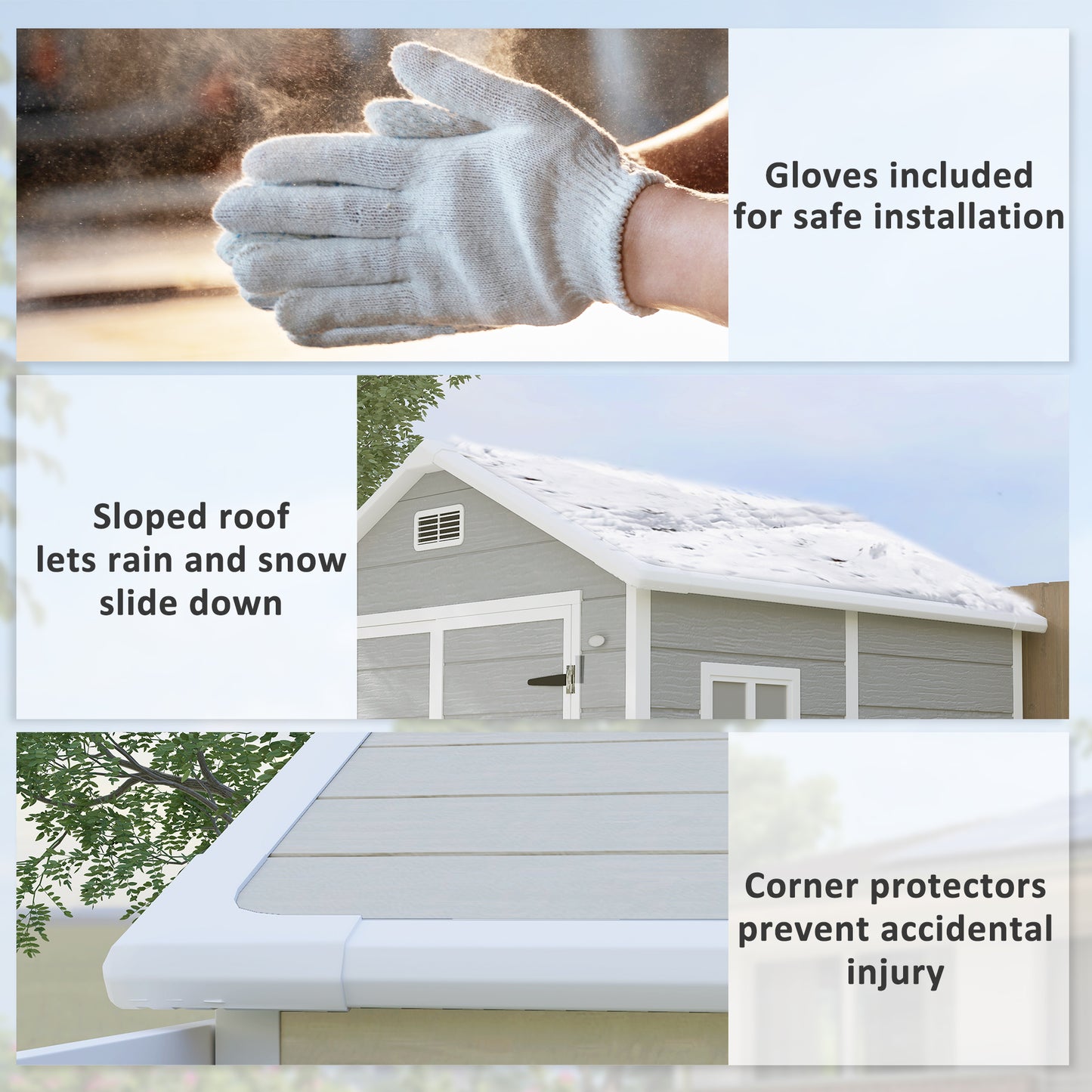 6 x 5ft Garden Shed, Plastic Shed with Floor, Window, Lockable Doors and Vents,  Light Grey