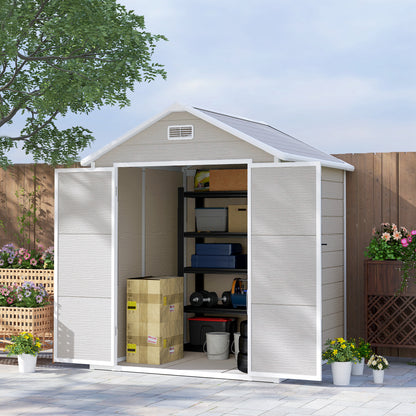 6 x 5ft Garden Shed, Plastic Shed with Floor, Window, Lockable Doors and Vents,  Light Grey