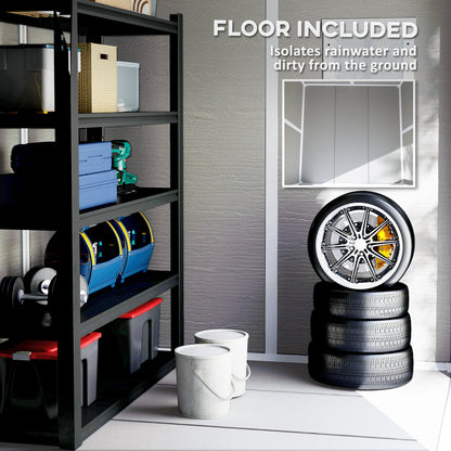 6 x 5ft Garden Shed, Plastic Shed with Floor, Window, Lockable Doors and Vents,  Light Grey