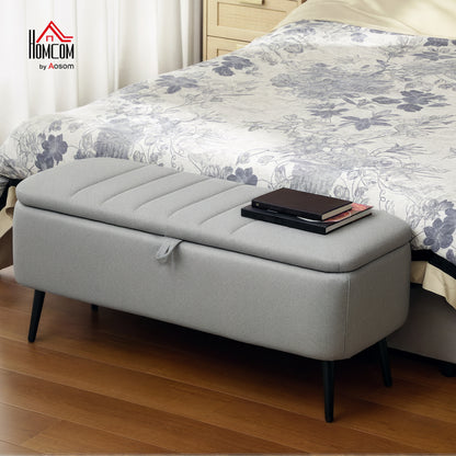 Storage Ottoman Bench, Linen-feel Footstool with Steel Legs, Grey