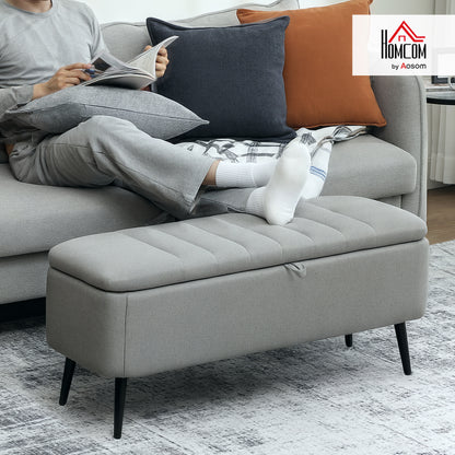 Storage Ottoman Bench, Linen-feel Footstool with Steel Legs, Grey