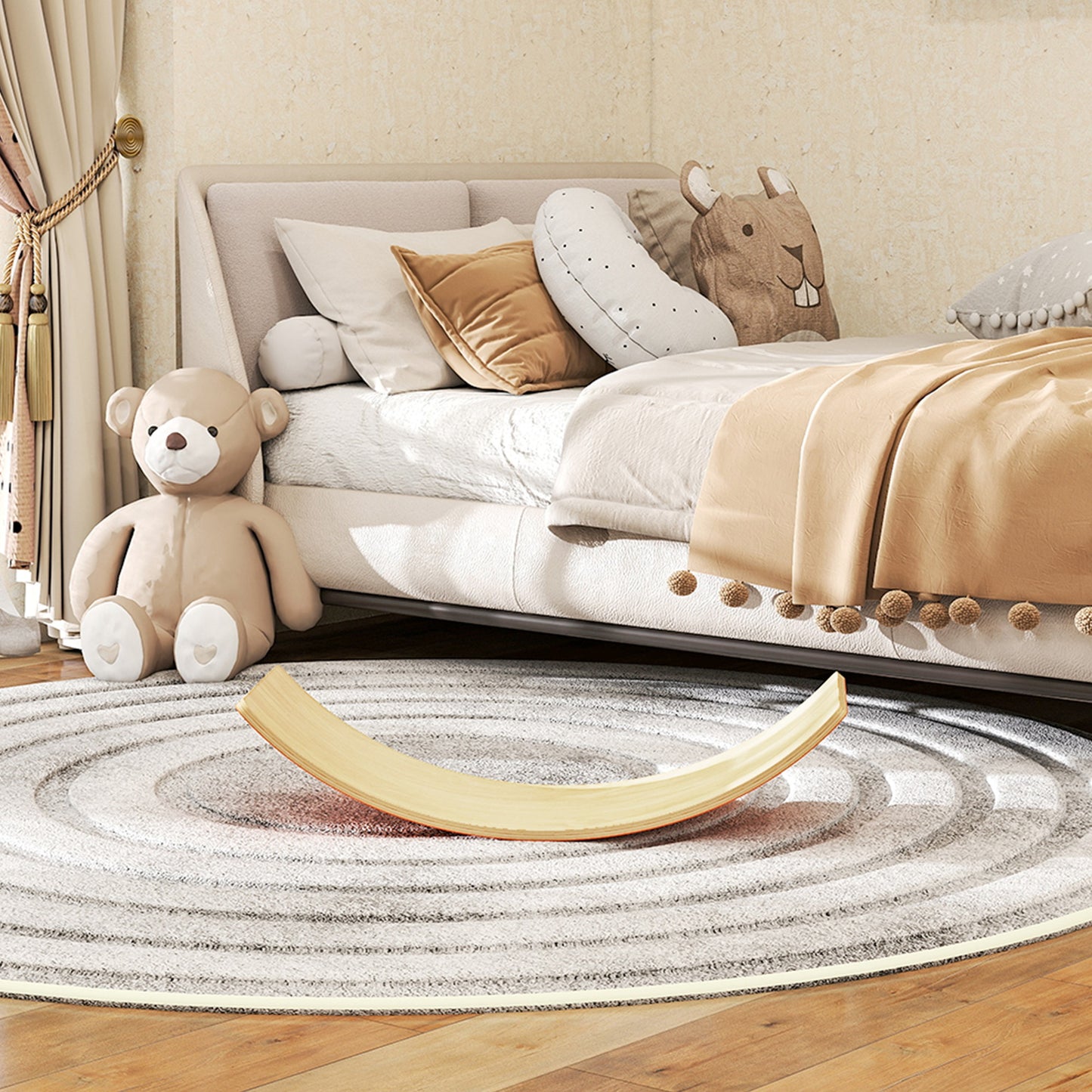 Wooden Balance Board for Kids, Wobble Board with Felt, Orange