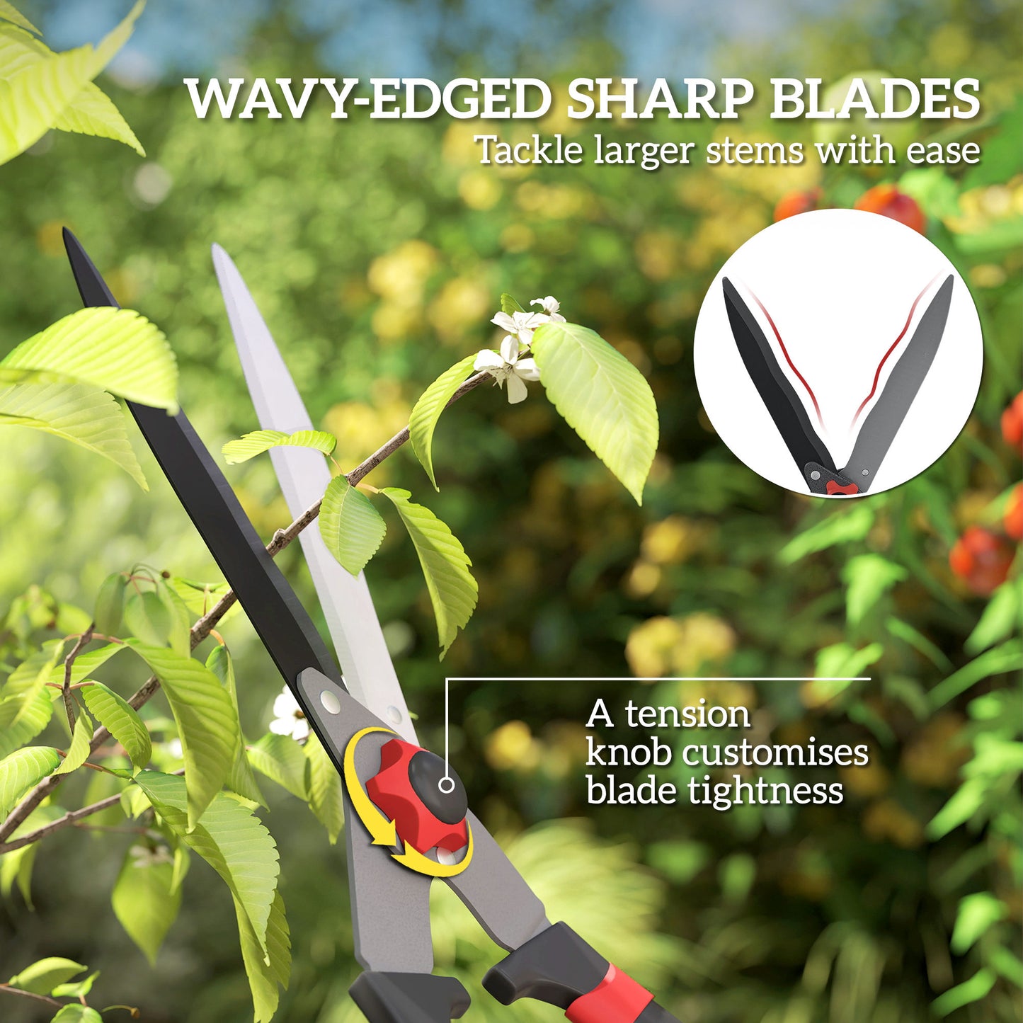 Garden Shears, 63.5 cm Hedge Shears with Tension Adjuster