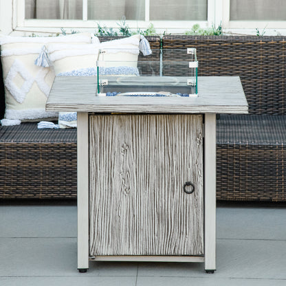 Gas Fire Pit Table with 40,000 BTU Burner, Cover, Glass Screen, Grey