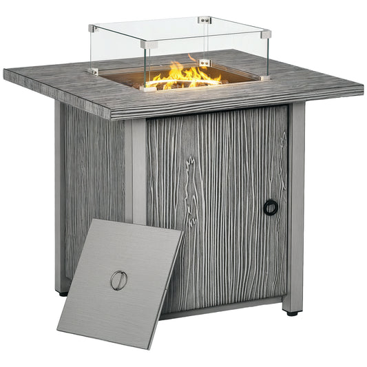 Gas Fire Pit Table with 40,000 BTU Burner, Cover, Glass Screen, Grey