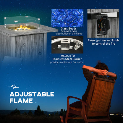 Gas Fire Pit Table with 40,000 BTU Burner, Cover, Glass Screen, Grey