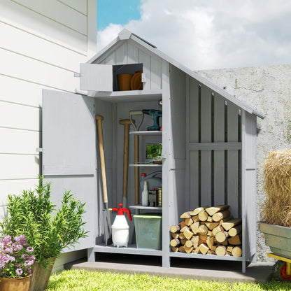 Fir Garden Storage Shed With Shelves Log Rack, For Garden Tools