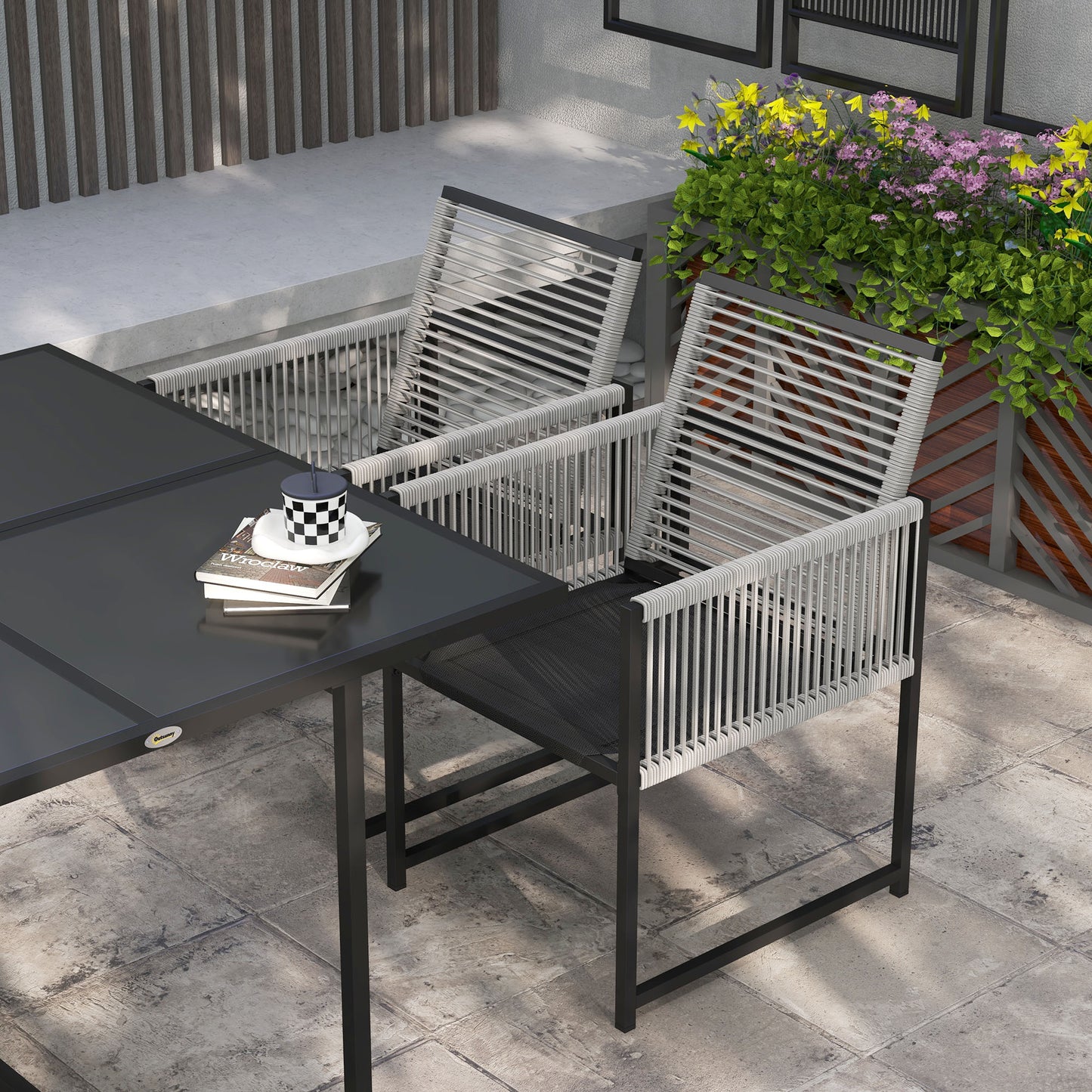 5 Pieces Patio Dining Set with Foldable Back, Light Grey