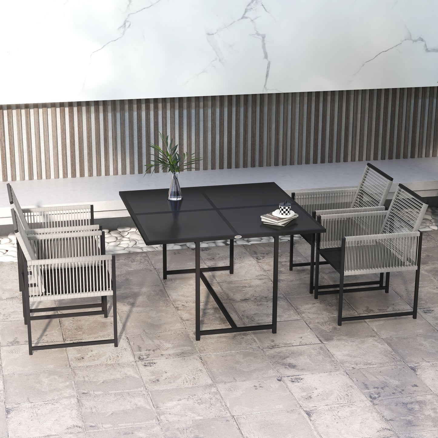 5 Pieces Patio Dining Set with Foldable Back, Light Grey