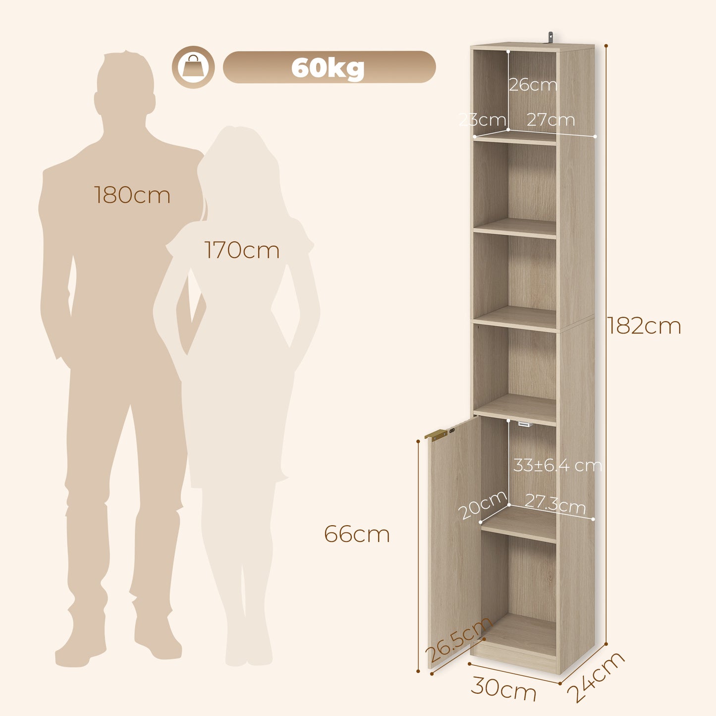 Bookcase Adjustable Shelf 6-Tier Oak Wood Effect