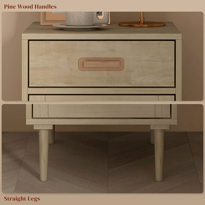 Bedside Table with Rattan Drawer, Cabinet and Adjustable Shelf, Natural
