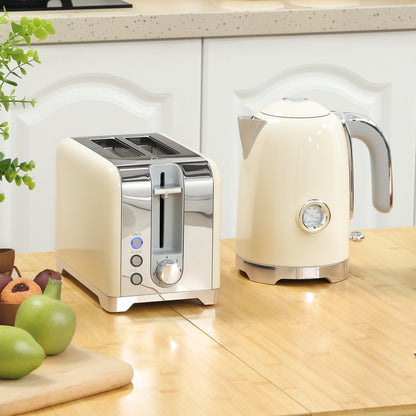 Kettle and Toaster Set with Temperature Gauge, Crumb Tray, Cream