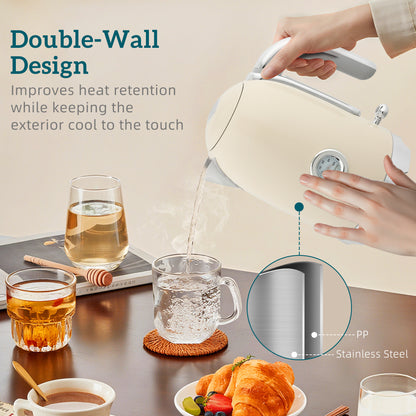 Kettle and Toaster Set with Temperature Gauge, Crumb Tray, Cream