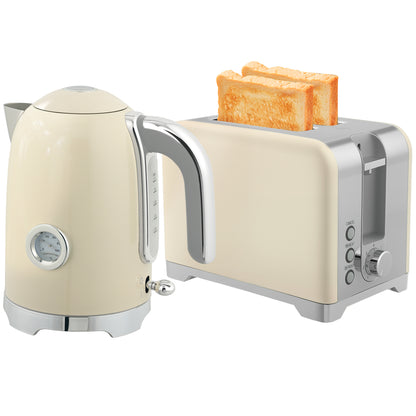 Kettle and Toaster Set with Temperature Gauge, Crumb Tray, Cream
