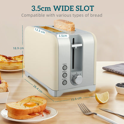 Kettle and Toaster Set with Temperature Gauge, Crumb Tray, Cream
