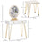 Dressing Table Set with LED Light, Round Mirror, Vanity Makeup Table with 2 Drawers and Cushioned Stool for Bedroom, White