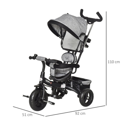 Toddler Bike Push Along Trike, 2-in-1 Cloth Tricycle Stroller w/ Push Handle, Detachable Guardrail & Storage Bag, Grey