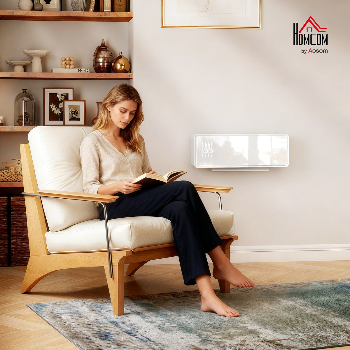 2000W Ceramic Electric Heater with Fan, Wall Mounted, White