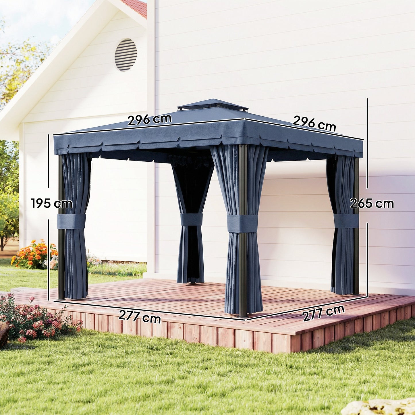 3 x 3(m) Patio Gazebo Garden Shelter w/ Mosquito Netting, Dark Blue