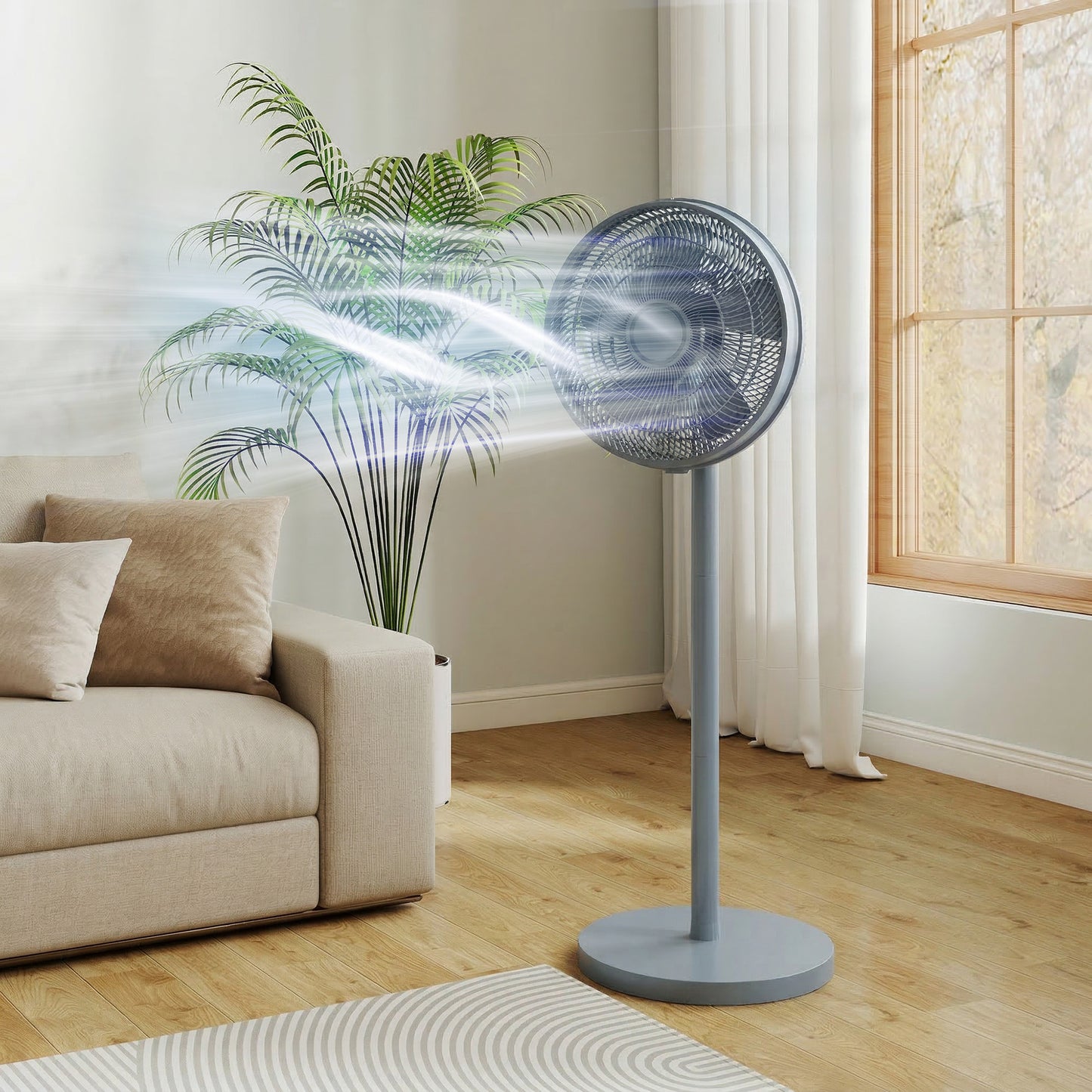 40 cm Standing Pedestal Fan, Quiet Electric Cooling Floor Fan, Grey