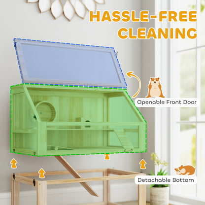 Wooden Hamster Cage w/ Detachable Bottom, Hut, Seesaw, Natural
