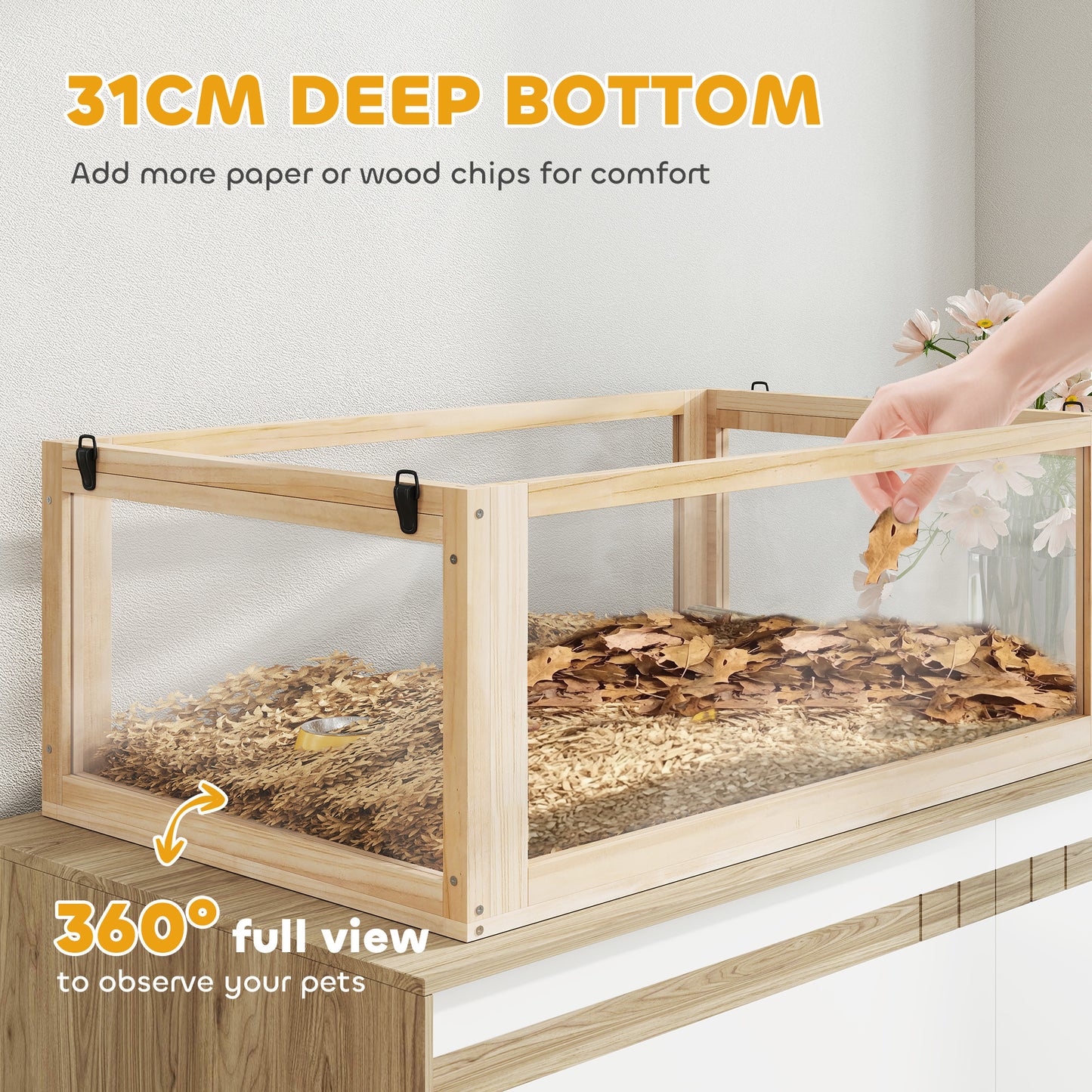 Wooden Hamster Cage w/ Detachable Bottom, Hut, Seesaw, Natural