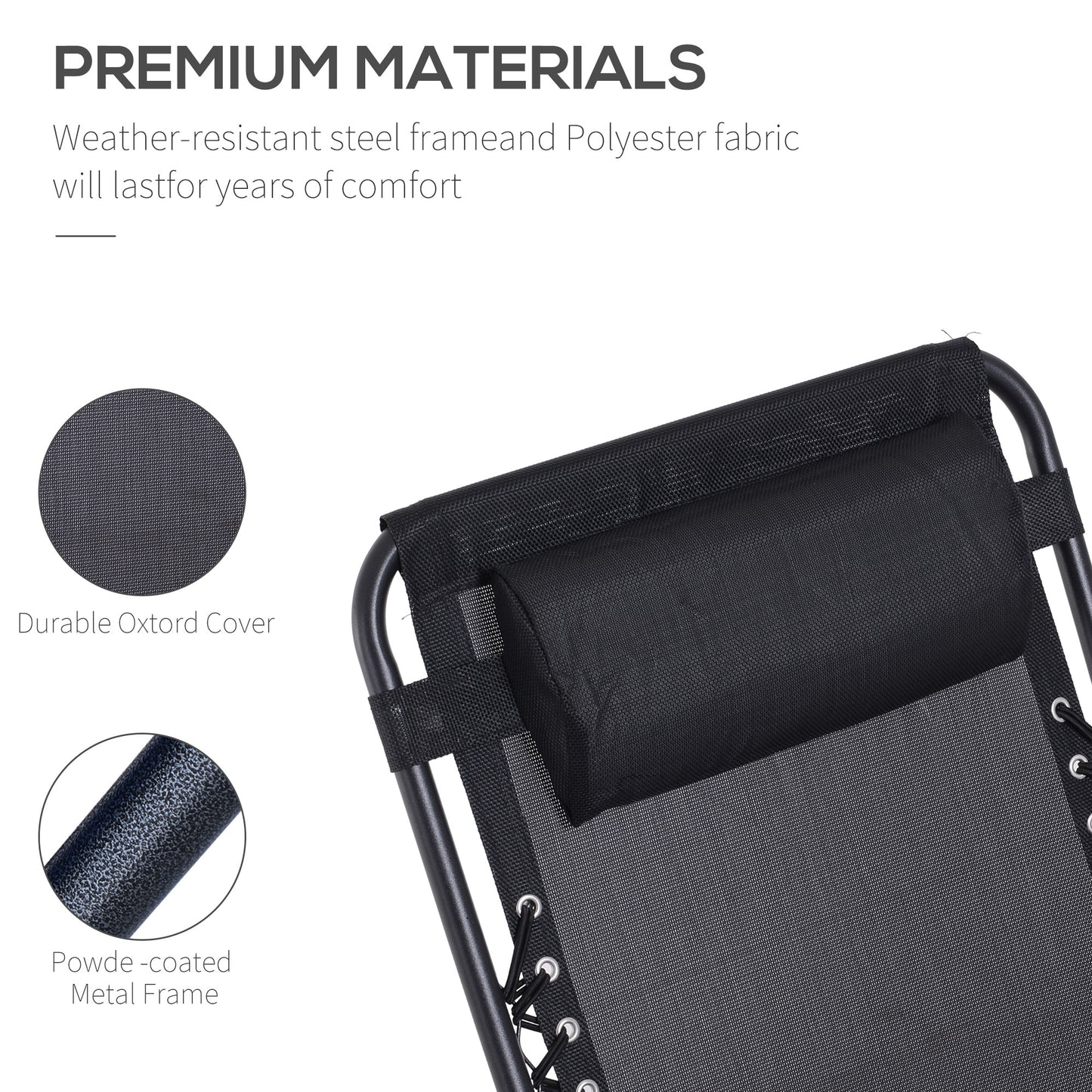 3PC Zero Gravity Chairs Sun Lounger Table Set w/ Cup Holders, Black