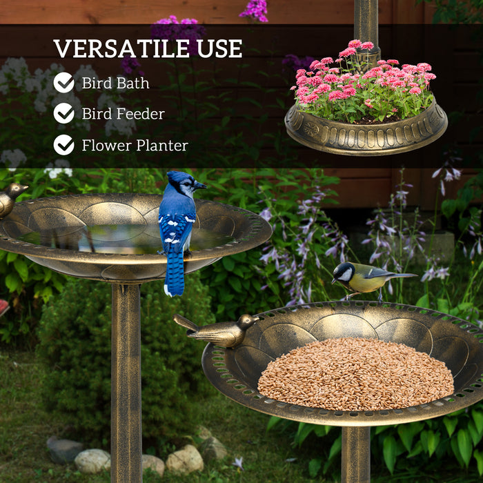 72cm Tall Bird Bath with Bird Decoration for Garden, Bronze Tone